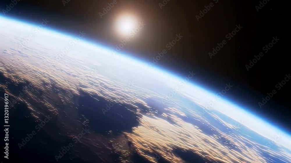 Experience the breathtaking view of Earth from space as the sun rises on the horizon