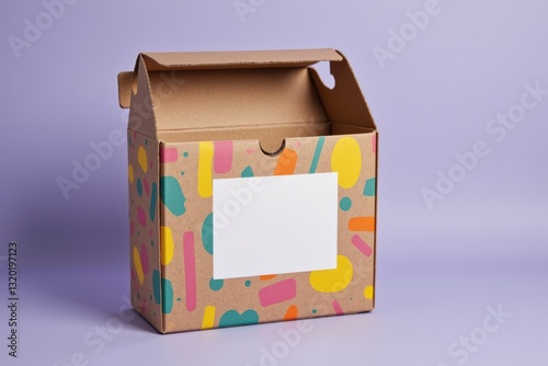 A Colorfully Designed Open Takeout Box Against a Soft Purple Background Ideal for Food Presentation and Packaging Solutions photo