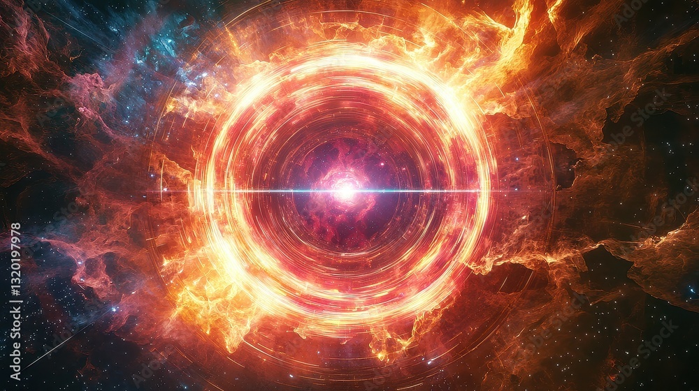 Fototapeta premium Vibrant Cosmic Explosion with Colorful Nebula and Starry Background
