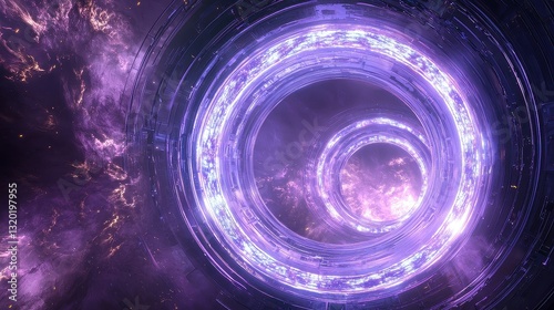 Futuristic Cosmic Portal with Vibrant Purple Glowing Elements