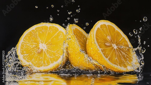 Freshly Sliced Lemons with Water Splash
