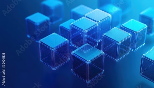 Minimalist 3D Abstract Render of Interconnected Blue Cubes in Modern Geometric Style