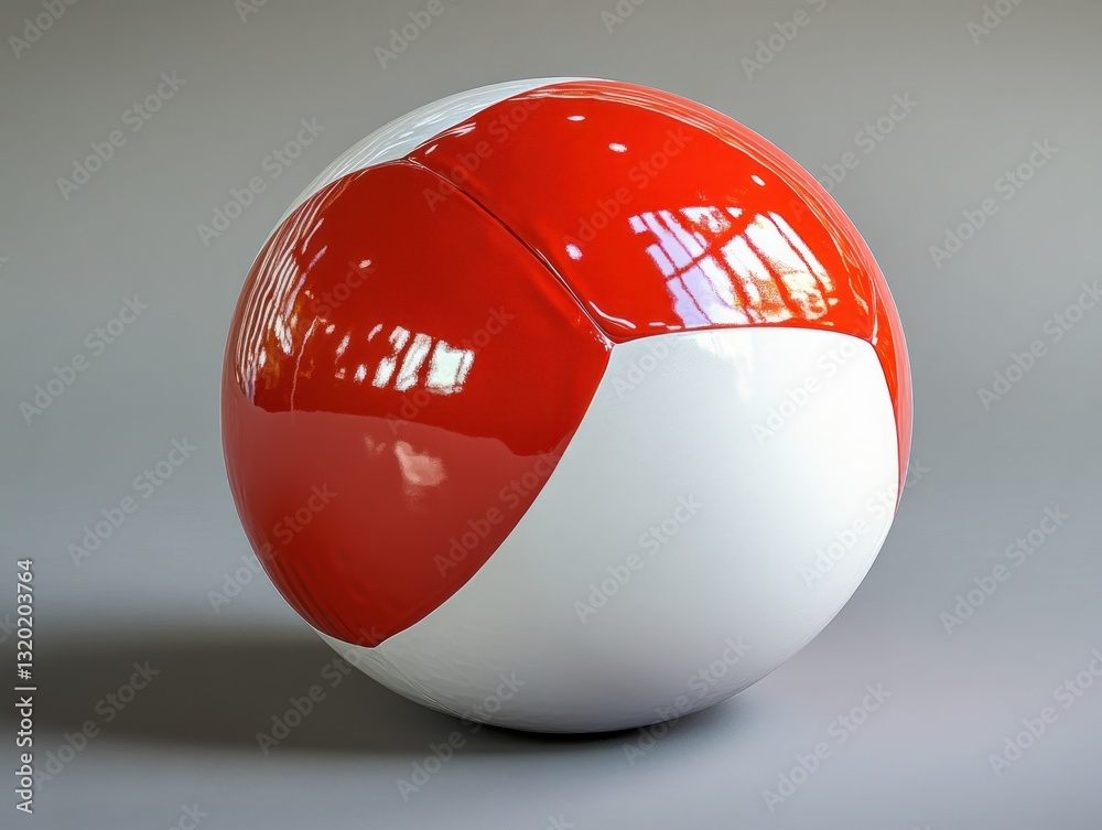 Fototapeta premium Realistic Red and White Inflatable Beach Ball for Summer Fun and Relaxation