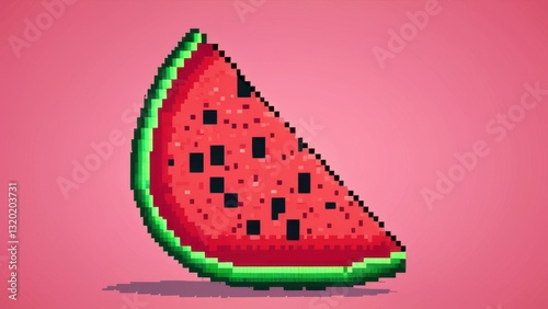  a vibrant pixel art representation of a watermelon slice