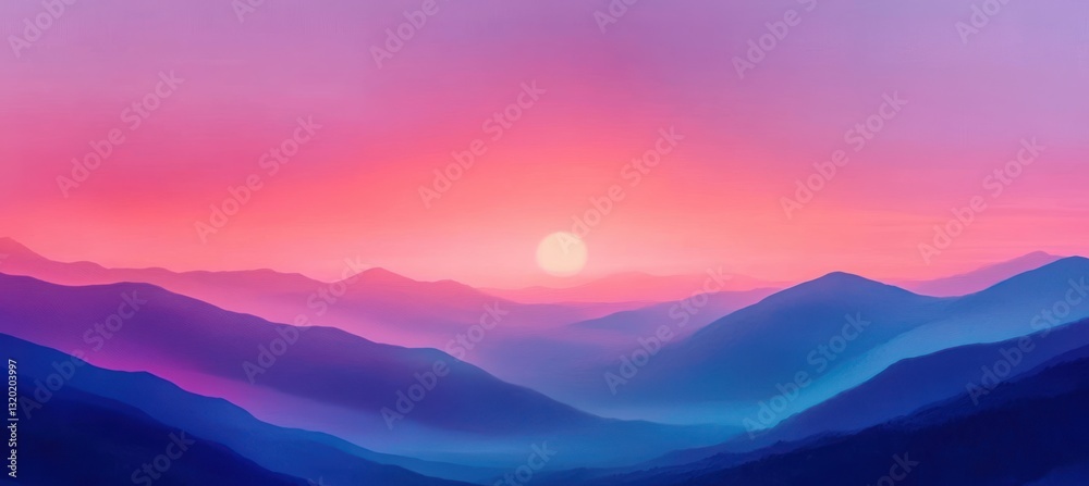 Obraz premium Dreamy Pastel Sunrise Landscape with Soft Gradients and Rolling Hills