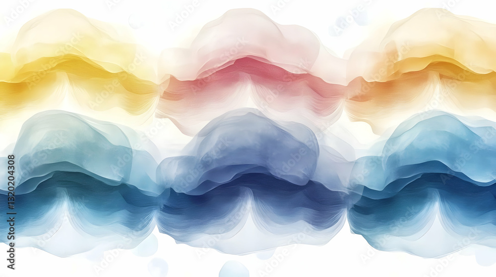 Εκτύπωση καμβά Abstract Watercolor Wave Background: Serene Hues of Blue, Pink, and Yellow Flowi