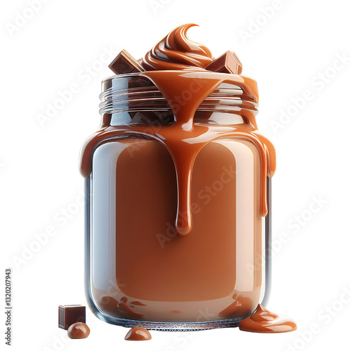 3D glass jar with chocolate Liquid isolated on white background