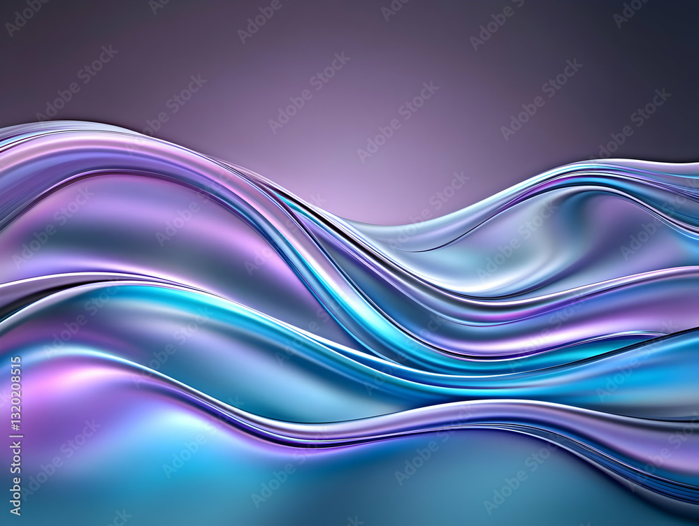 Fototapeta premium Abstract 3D Rendering of Flowing, Iridescent Waves in Teal and Purple Hues, Creating a Stunning Visual Background