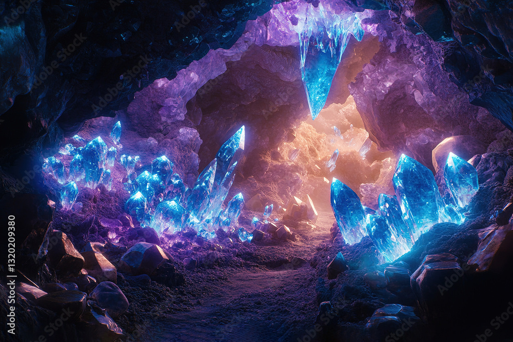 Obraz premium Mystical crystal cave filled with glowing formations and hidden paths Explore fantasy