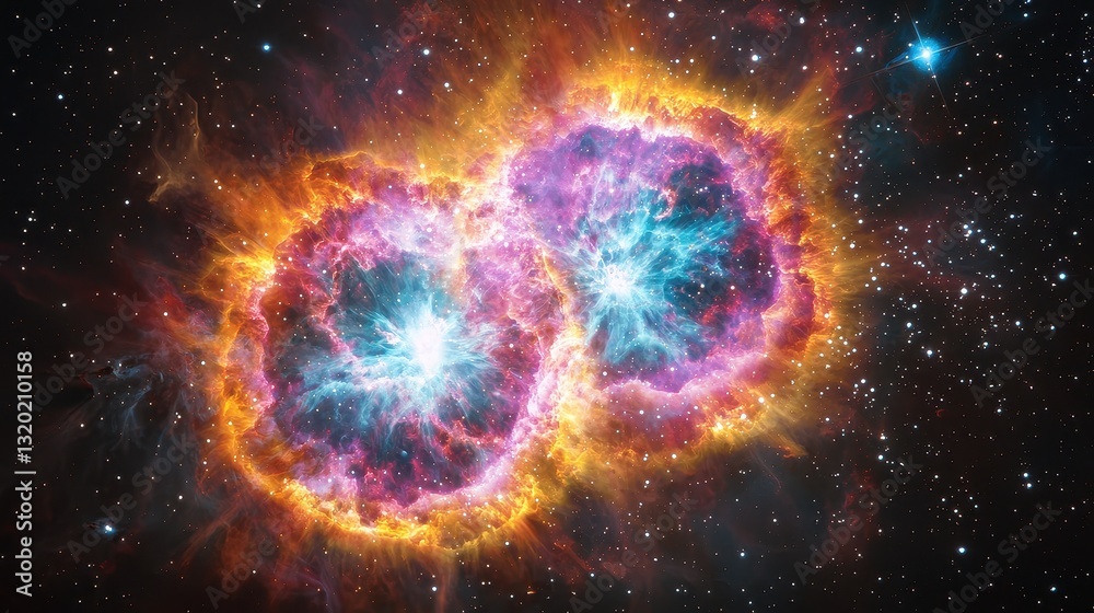 Fototapeta premium Stunning Cosmic Explosion of Two Colorful Nebulae in Space