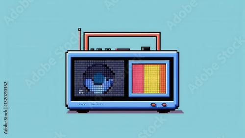  a colorful retro boombox brings nostalgia to life with vibrant pixel art