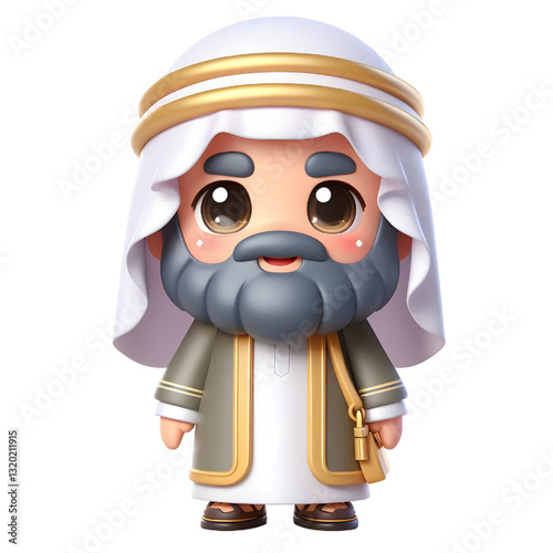 3D bearded man wearing Arabic clothes isolated on white background