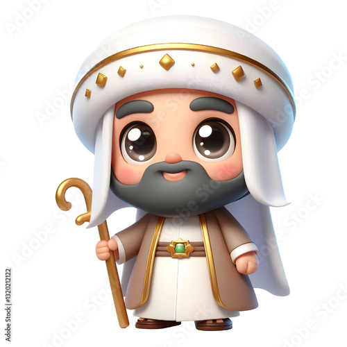 3D bearded man wearing Arabic clothes isolated on white background