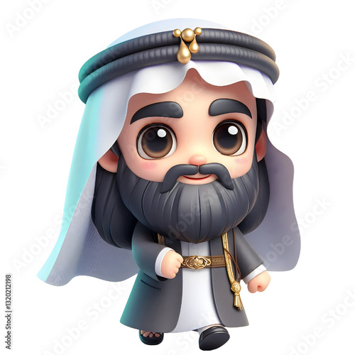 3D bearded man wearing Arabic clothes isolated on white background