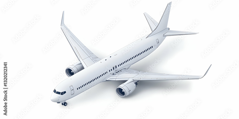 3D Model of a White Passenger Airplane on a White Background, Detailed Technical Illustration of Aircraft Design 3D Model of a White Passenger Airplane on a White Background, Detailed Technical Illustration of Aircraft Design