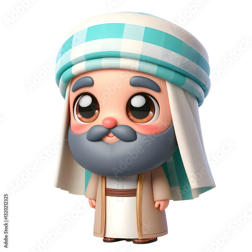 3D bearded man wearing Arabic clothes isolated on white background