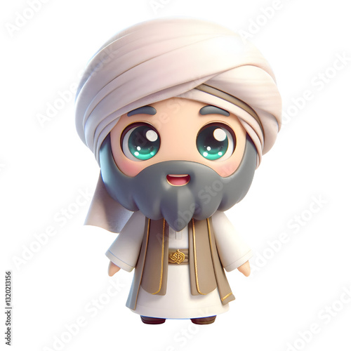 3D bearded man wearing Arabic clothes isolated on white background