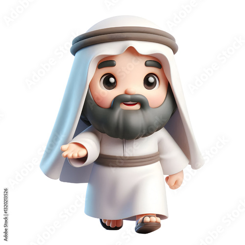 3D bearded man wearing Arabic clothes isolated on white background