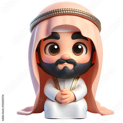 3D bearded man wearing Arabic clothes isolated on white background