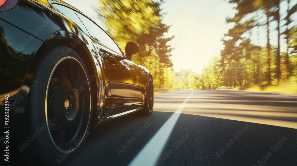 Fototapeta premium Modern car cruising on an open road, embodying sleek design and freedom in motion. 