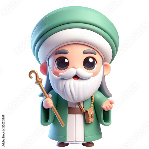 3D bearded man wearing Arabic clothes isolated on white background