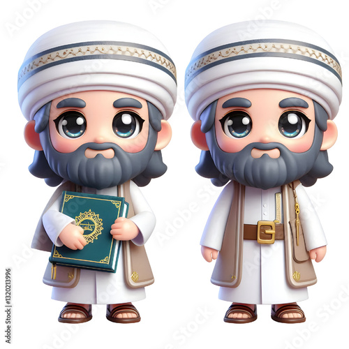 3D bearded man wearing Arabic clothes isolated on white background