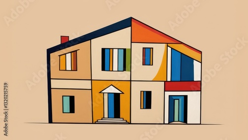  a colorful geometric depiction of a modern house