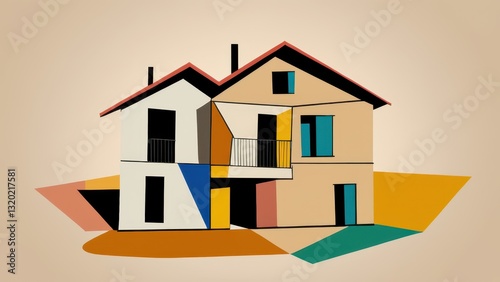  a colorful geometric representation of a modern house design