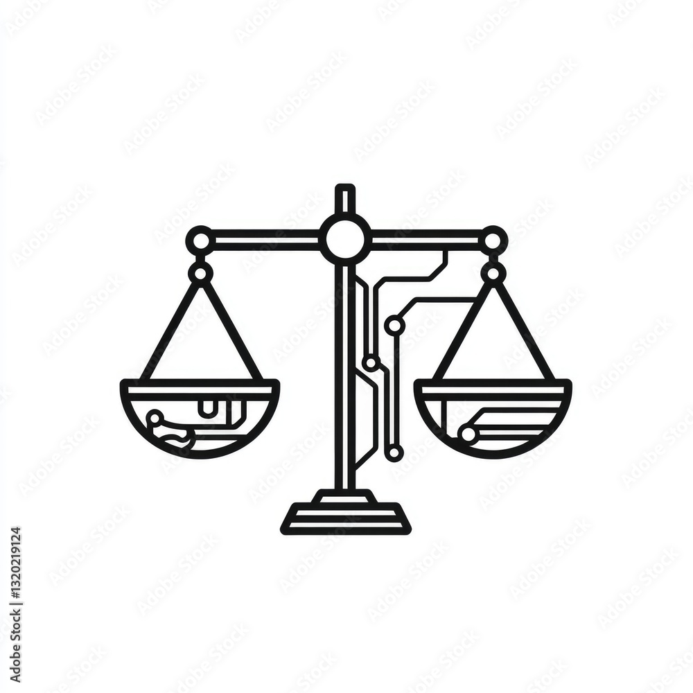 Symbolic illustration of a scale with digital circuit integration Symbolic illustration of a scale with digital circuit integration