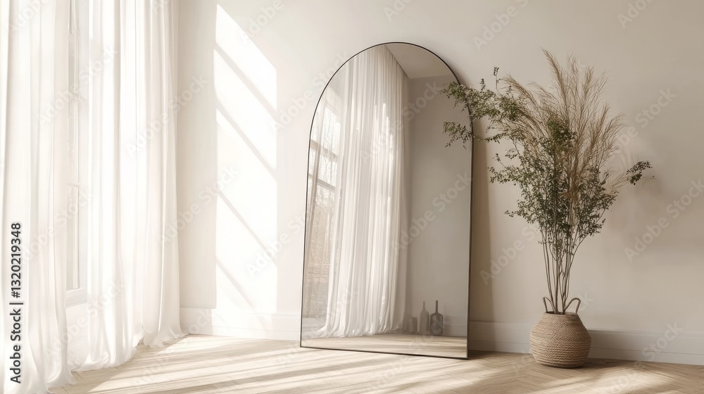 33.A large frameless mirror with polished edges placed against a white wall in a bright, airy room, reflecting soft natural light and a glimpse of light wooden flooring and subtle decor elements. 33.A large frameless mirror with polished edges placed against a white wall in a bright, airy room, reflecting soft natural light and a glimpse of light wooden flooring and subtle decor elements.