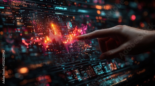 The digital interface shows an analytical data chart being examined