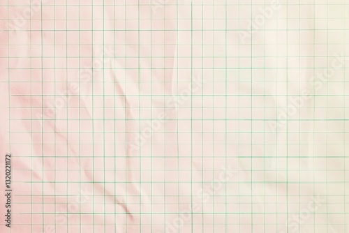 Crumpled pink graph paper with green lines provides a nostalgic textured background