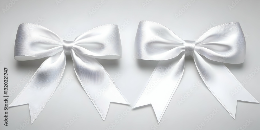 Naklejka premium Two Elegant White Satin Bows Tied with Precision on a Light Gray Background, Perfect for Festive Decoration or Gift Wrapping