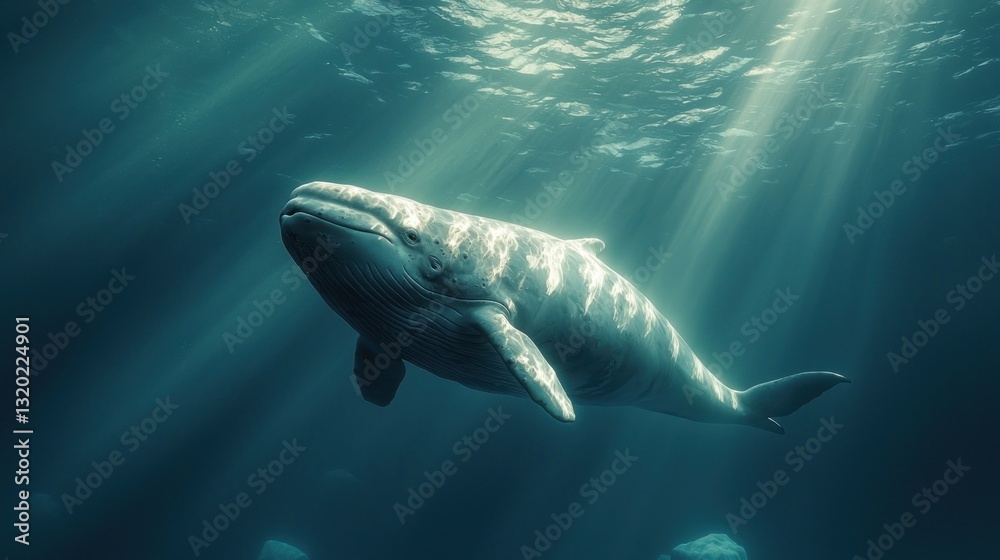 A Gentle Whale Swimming Gracefully Through The Deep Ocean Water A Gentle Whale Swimming Gracefully Through The Deep Ocean Water