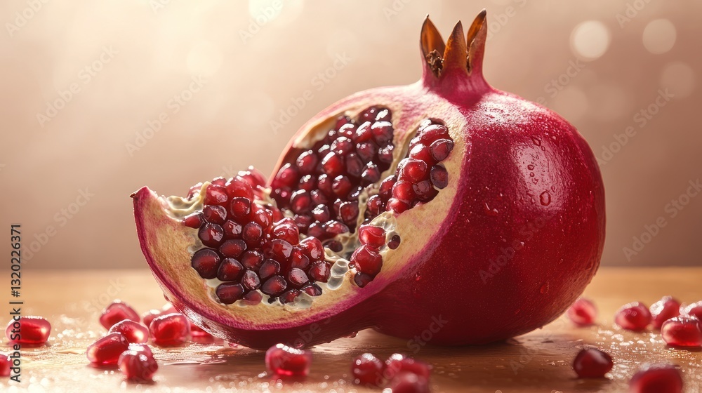 Fresh pomegranate, sliced, vibrant red seeds Fresh pomegranate, sliced, vibrant red seeds