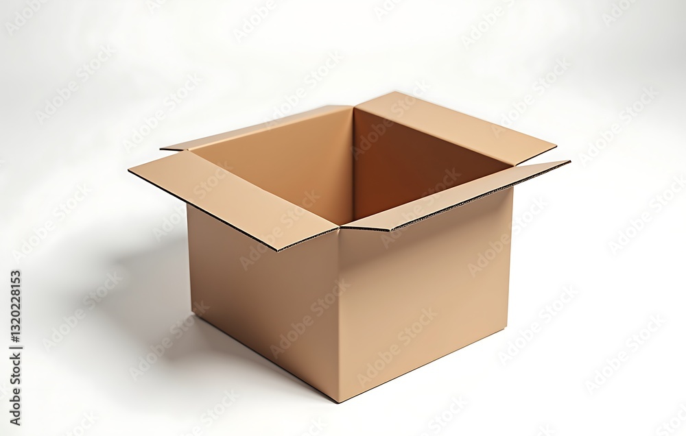 brown cardboard box, open lid on white surface brown cardboard box, open lid on white surface