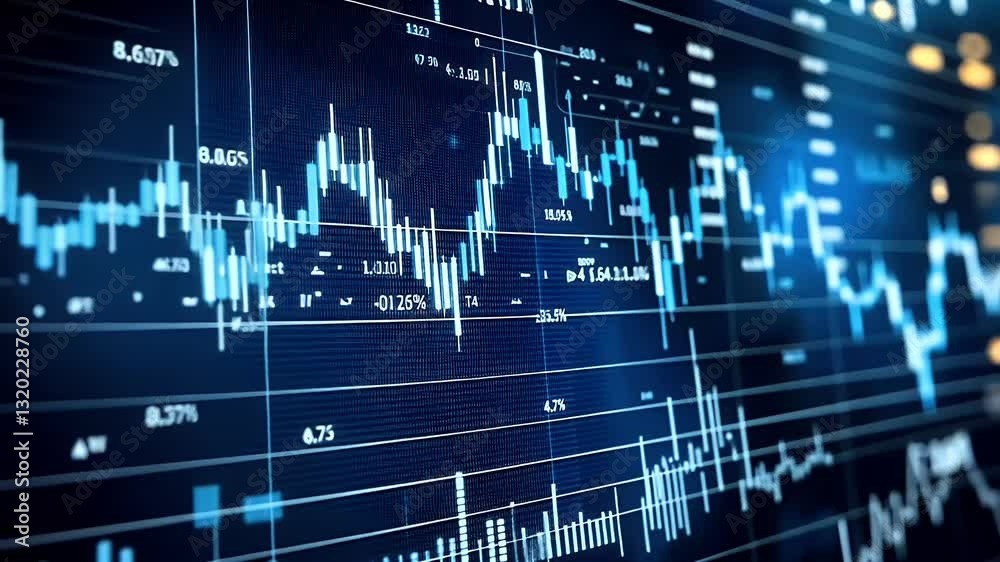 Dynamic digital data visualization featuring blue glowing charts and graphs illustrating financial market trends with a dark background and modern interface Dynamic digital data visualization featuring blue glowing charts and graphs illustrating financial market trends with a dark background and modern interface