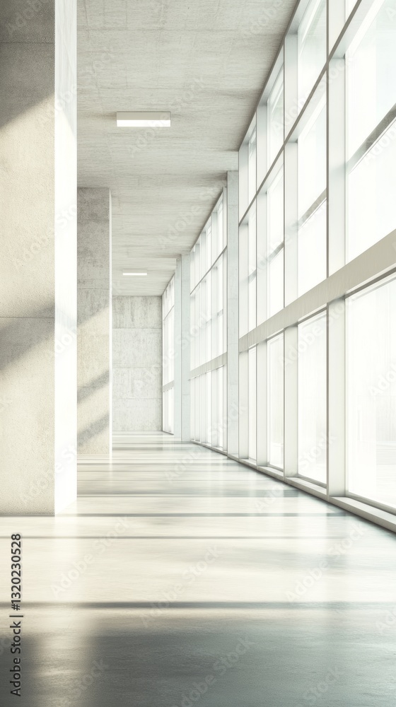 Modern concrete hall with glowing windows, embodying simplicity and clean minimalism in architectural design.
Modern concrete hall with glowing windows, embodying simplicity and clean minimalism in architectural design.