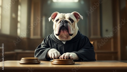 Dog Judge in Courtroom Ready to Hear the Case with Gavel