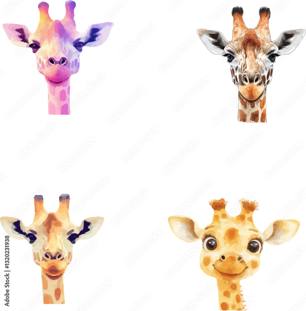 Obraz premium Watercolor giraffe head. Vector illustration on white background