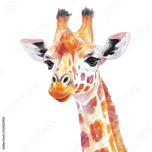 Watercolor giraffe head. Vector illustration on white background