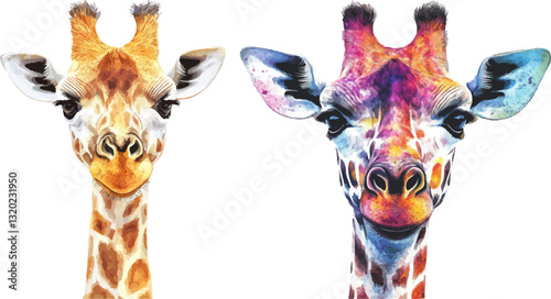 Watercolor giraffe head. Vector illustration on white background