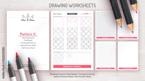 How to Draw a Pattern. Step by Step Drawing Tutorial. Draw Guide Worksheet. Simple Instruction for Kids and Adults
