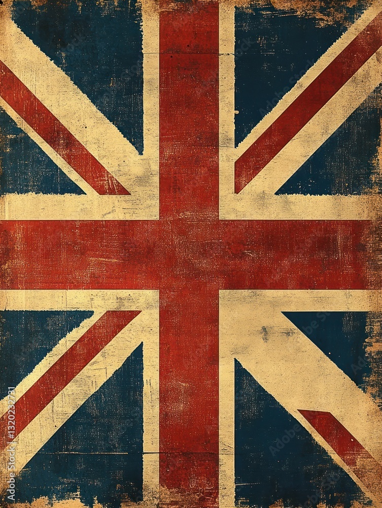 Fototapeta premium Vintage Union Jack Flag Retro Style Distressed Fabric Warm Tone Poster Art