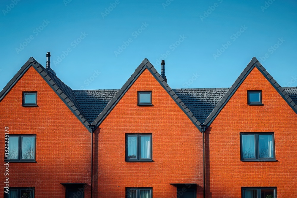 Modern Brick Houses with Triangular Roofs in Residential Community Modern Brick Houses with Triangular Roofs in Residential Community