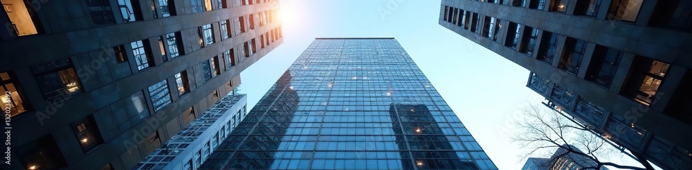 Modern office building, upward view, New York City , modern, metropolis, upward Modern office building, upward view, New York City , modern, metropolis, upward