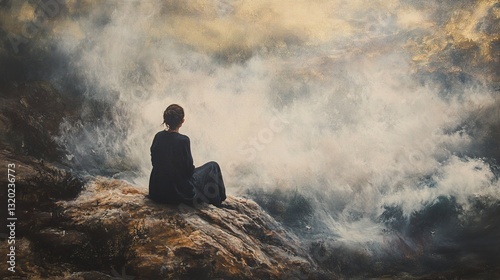 Contemplation by the Sea: A Serene Landscape Painting