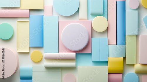 Pastel Geometric Shapes Abstract Background 3D Render