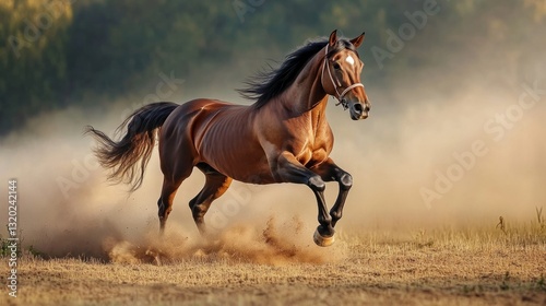 Horse galloping across an open field, powerful muscles in motion generative ai