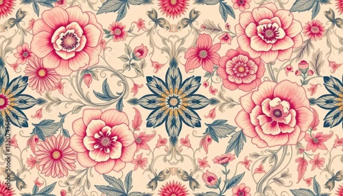 Intricate vintage floral pattern, seamlessly repeating, soft pastel hues, seamless, floral